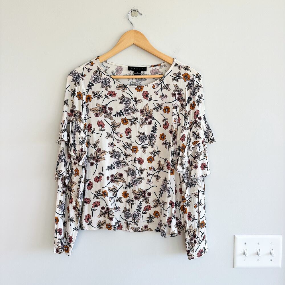 Sanctuary Tilly Flounce Long Sleeve Floral Blouse Ivory S